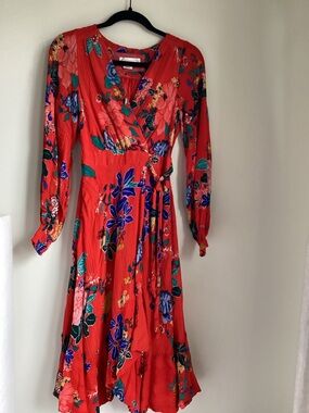 Anthropologie Boswell Textured Wrap Tunic Dress Size 2 Red